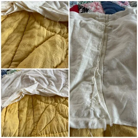 Vintage Handmade Patchwork Quilt 80x62 Multicolor Scrap Quilt Yellow Back - Picture 16 of 16